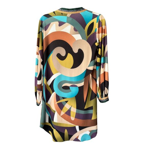 EUC Julian Chang Vibrant Retro Geometric Print Long Sleeve‎ Dress Size M - Picture 4 of 7